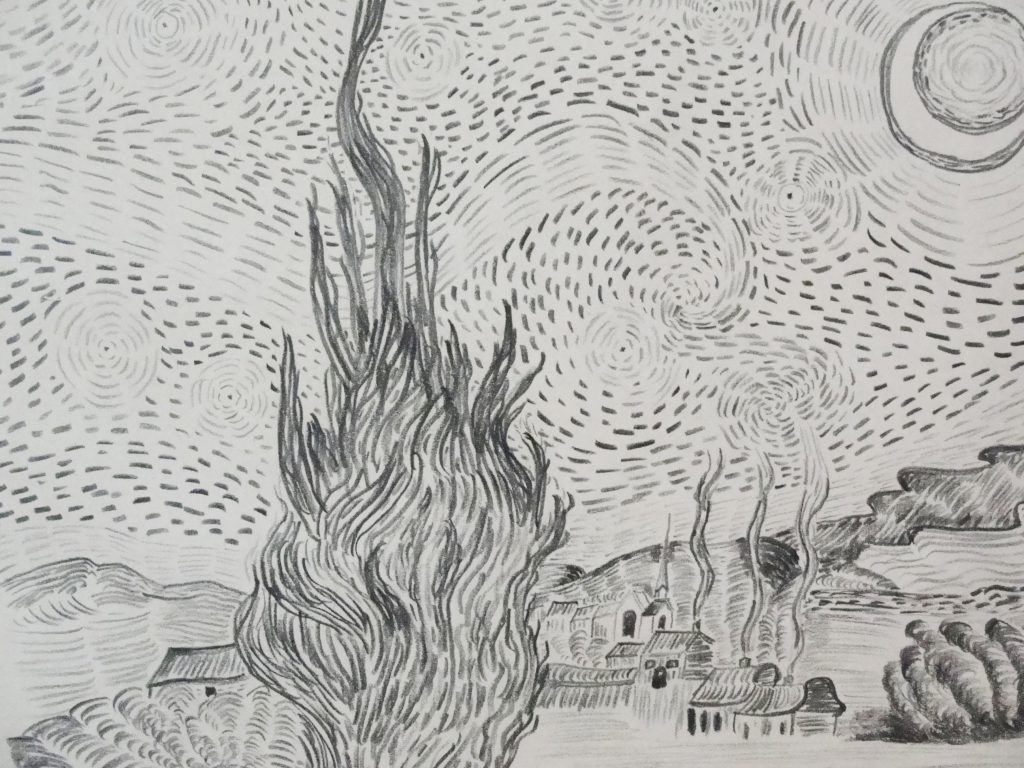 Starry Night Drawing by T.C. after van Gogh - C. Thomas Christiano - Artist